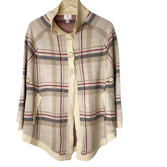 Hot in Hollywood Cream Tartan Plaid Women Cape Poncho Shawl Wrap Multicolor XS/S - Picture 4 of 9